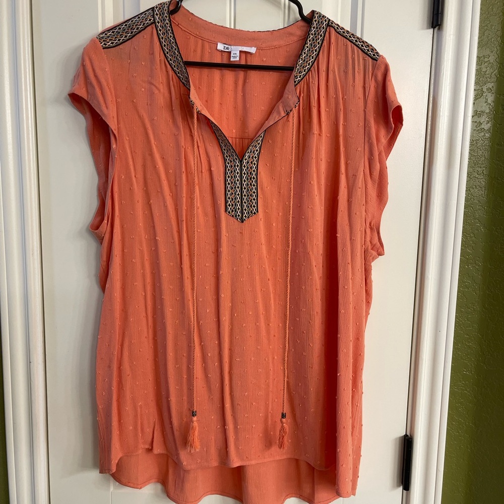 Women's Coral Blouse with Embroidered Details